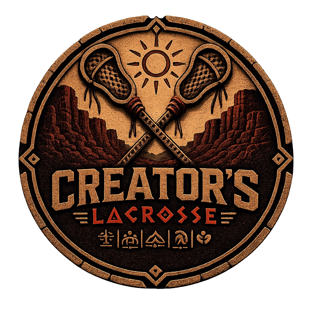 Creator's Lacrosse official logo with crossed lacrosse sticks and Southern Utah canyon cliffs